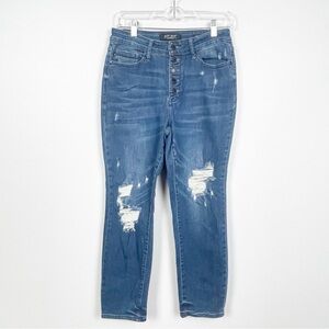 Judy Blue Boyfriend Fit Button-Fly Distressed Jeans 7/28